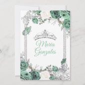 Dusty Green Mexican Charra Mis Quince Butterfly Einladung (Rückseite)