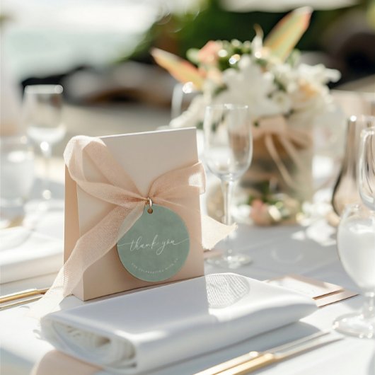 Dusty Green Minimal Calligrafy Wedding Vielen Dank Geschenkanhänger