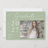 Dusty Green Minimal Script School Abschluss Foto Einladung (Vorderseite)