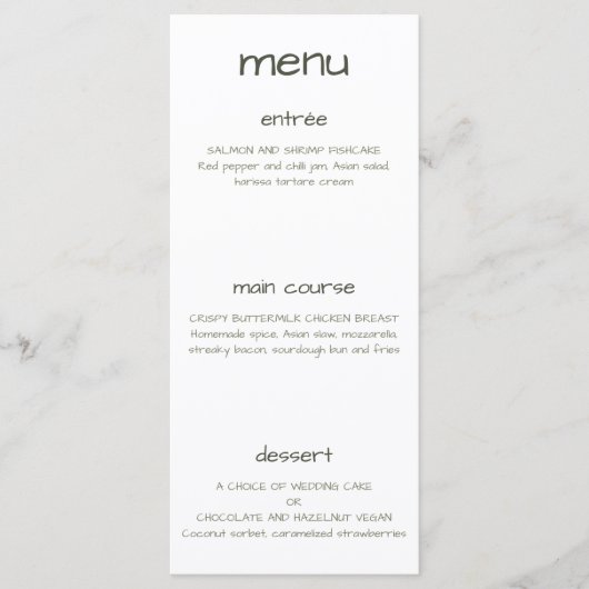 Dusty Green Minimalistisch Modern Menu Menükarte (Vorderseite)