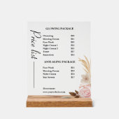 Dusty Green Minimalistisch Skincare Price List Acrylschild (Vorderseite)