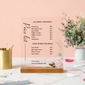 Dusty Green Minimalistisch Skincare Price List Acrylschild (Hochzeit)
