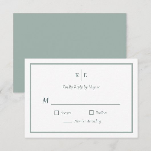 Dusty Green Monogram Wedding RSVP Response Card Karte (Vorne/Hinten)