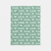Dusty Green Personalisiert Name Blanket mit Herz Fleecedecke (Vorderseite)
