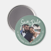 Dusty Green Photo Modern Script Save the Date Magnet (Vorderseite/Rückseite)