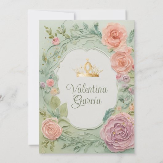 Dusty Green Quinceañera 15 Anos Blume Gold Einladung (Rückseite)