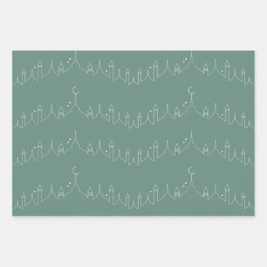 Dusty Green Ramadan Calligraphy Masjid Pattern Geschenkpapier Set (Vorderseite 3)