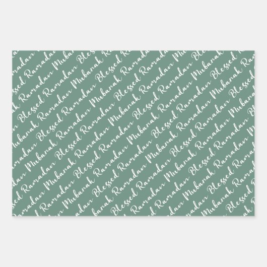 Dusty Green Ramadan Calligraphy Masjid Pattern Geschenkpapier Set (Vorderseite)
