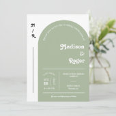 Dusty Green Retro Arch Foto QR Code UAWG Groovy Einladung (Stehend Vorderseite)