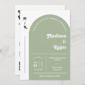 Dusty Green Retro Arch Foto QR Code UAWG Groovy Einladung (Vorne/Hinten)