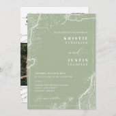 Dusty Green Retro Travel QR Code Foto Hochzeit Einladung (Vorne/Hinten)