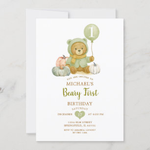 Dusty Green Sage Fall Beary Erster Geburtstag Einladung