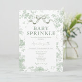 Dusty Green Sage Floral Toile Baby Sprinkle Floral Einladung (Stehend Vorderseite)