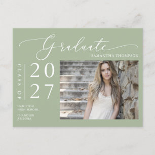 Dusty Green Script Graduate Announcement Foto Postkarte