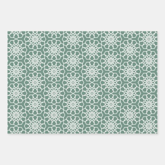 Dusty Green Seamless Arabesque Muster Geschenkpapier Set (Vorderseite 2)