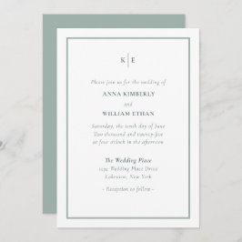 Dusty Green Shades Monogram Wedding Einladungen