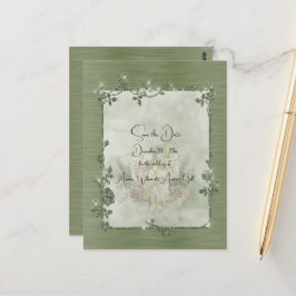 Dusty Green Shiny Elegant Sparkly Save the Date Postkarte