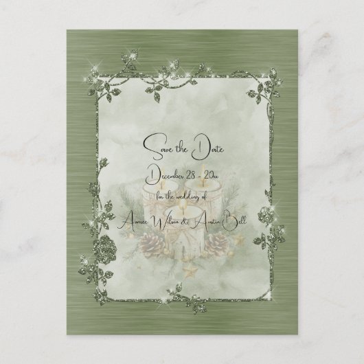Dusty Green Shiny Elegant Sparkly Save the Date Postkarte (Vorderseite)