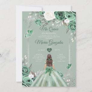 Dusty Green Silver Mis Quince 15 Anos Einladung