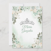 Dusty Green & Silver Mis Quince Floral Quinceañera Einladung (Rückseite)