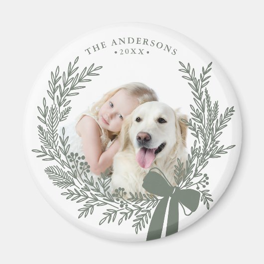 Dusty Green Simple Christmas Wreath Foto Magnet (Vorne)