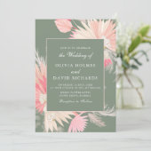 Dusty Green Tropical Orchid Wedding Einladung (Stehend Vorderseite)