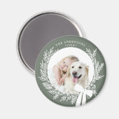 Dusty Green & White Simple Christmas Wreath Foto Magnet (Vorderseite/Rückseite)