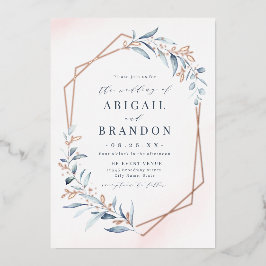Dusty Greenery Rose Gold Geometric Rustic Wedding Folieneinladung