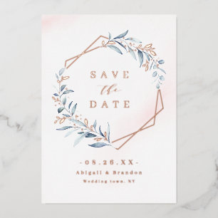 Dusty Greenery Rose Gold Geometric Save the Date Folieneinladung