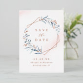 Dusty Greenery Rose Gold Geometric Save the Date Folieneinladung (Stehend vorne)