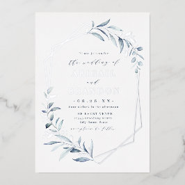 Dusty Greenery Silver Geometric Rustic Wedding Folieneinladung