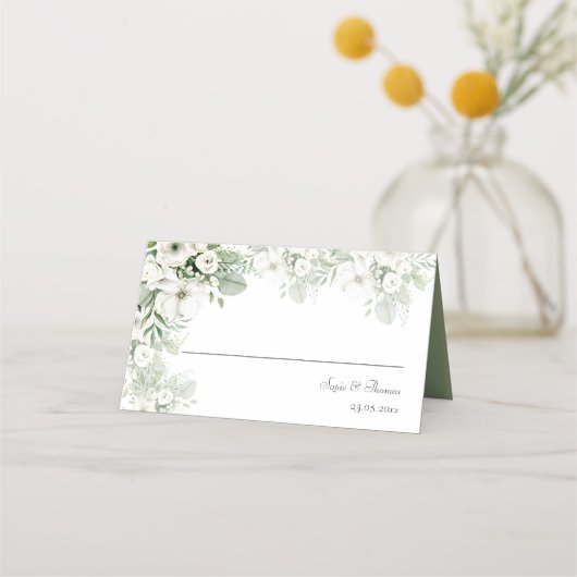 Dusty grüne Rose Aquarell Hochzeit Platzkarte (Vorderseite)