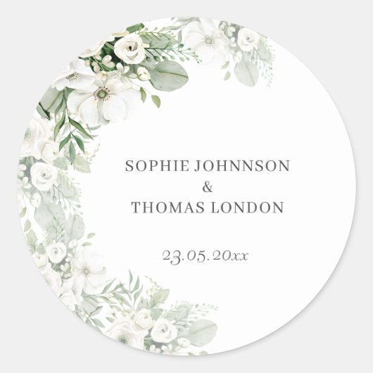 Dusty grüne Rose Aquarell Hochzeit Runder Aufkleber (Vorderseite)