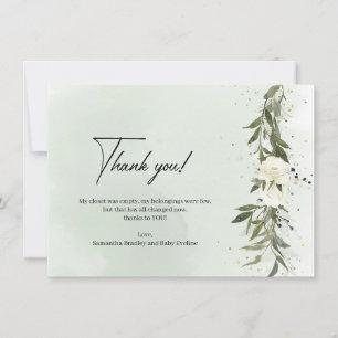 Dusty grünes Olivenblatt Grüne weiße Rosen Dankeskarte