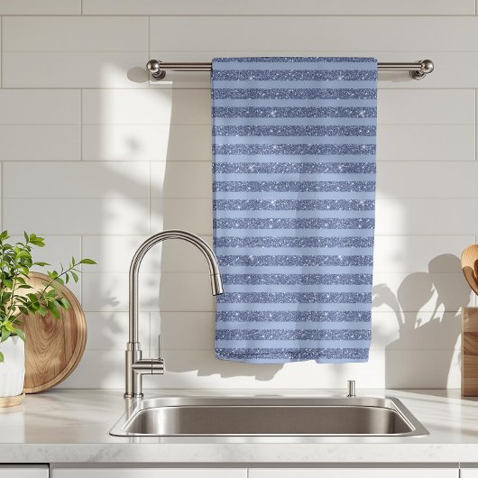 Dusty Indigo Glitter Style Horizontale Streifen Geschirrtuch