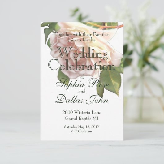 Dusty Ivory Rose Einladung (Stehend Vorderseite)