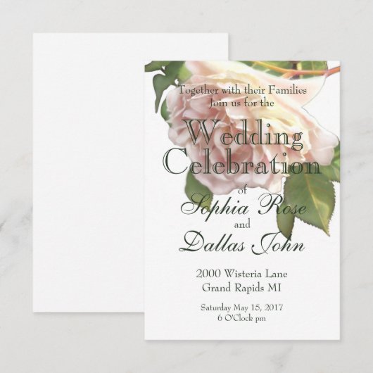 Dusty Ivory Rose Einladung (Vorne/Hinten)