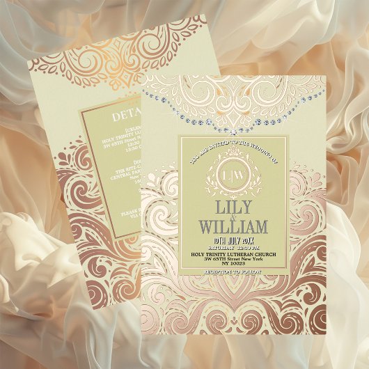 Dusty Ivory RoseGold Classic Monogram Boho Wedding Folieneinladung