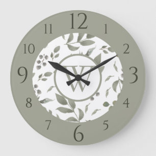 Dusty Jade Green Watercolor Eucalyptus Blätter Große Wanduhr