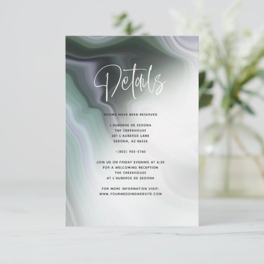 Dusty Jade Sage Green Violet Agate Details Einladung (Stehend Vorderseite)