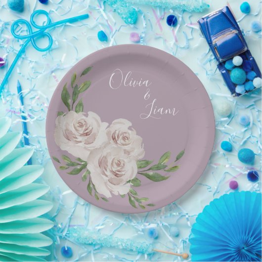 Dusty Lavender Floral Elegante Script Wedding Pappteller (Party)