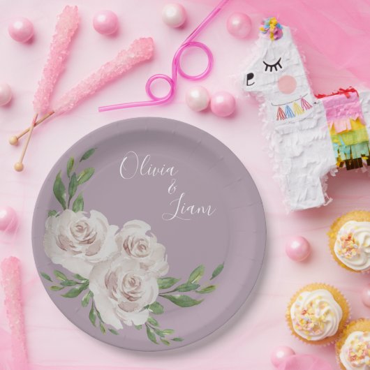 Dusty Lavender Floral Elegante Script Wedding Pappteller (Party)