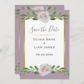 Dusty Lavender Floral Elegante Script Wedding Save The Date (Vorne/Hinten)