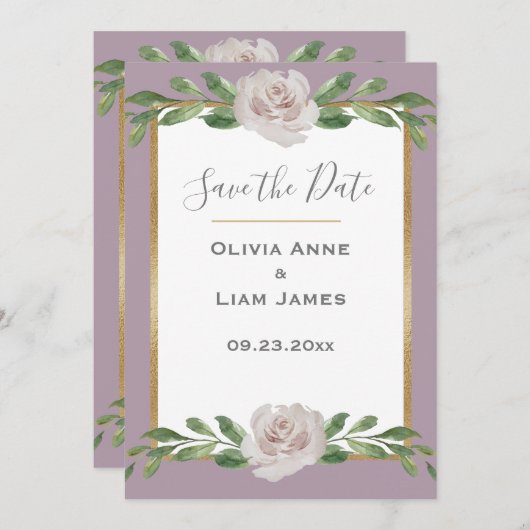 Dusty Lavender Floral Elegante Script Wedding Save The Date (Vorne/Hinten)