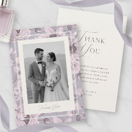 Dusty Lavender Floral Wedding Photo Thank You Card Einladung