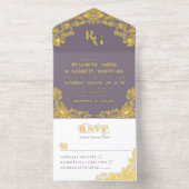 Dusty Lavender Gold Foil Rose Monogramm All-in-One-Einladung (Innenseite)