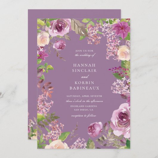 Dusty Lavender Lila Blumenhochzeit Einladung (Vorne/Hinten)
