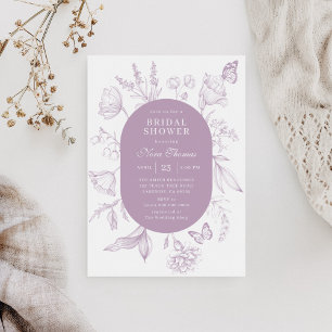 Dusty Lavender Line Art Floral Brautparty Einladung