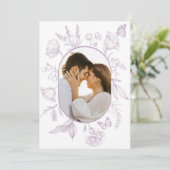Dusty Lavender Line Art Floral Butterfly Foto Dankeskarte (Stehend Vorderseite)