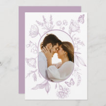 Dusty Lavender Line Art Floral Butterfly Foto